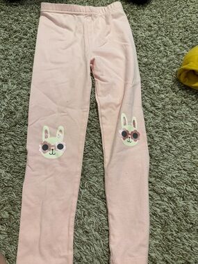 Pink Girls' Bunny Leggings with Sunglasses Design